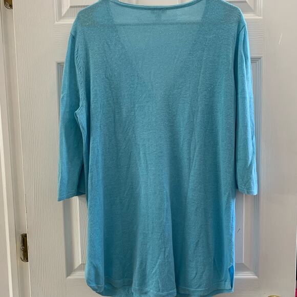 J. Jill Vibrant Blue Button Front Linen Blend Button Front Top Medium - Picture 3 of 6